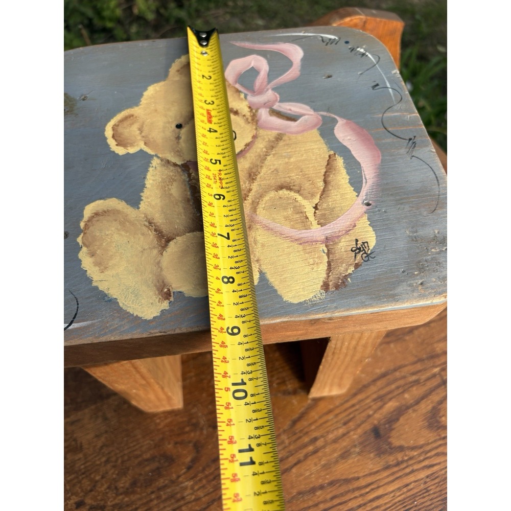 Vintage Handmade Hand Painted Solid Wood Wooden Kids Foot Step Stool Stand Seat - Picture 8 of 8